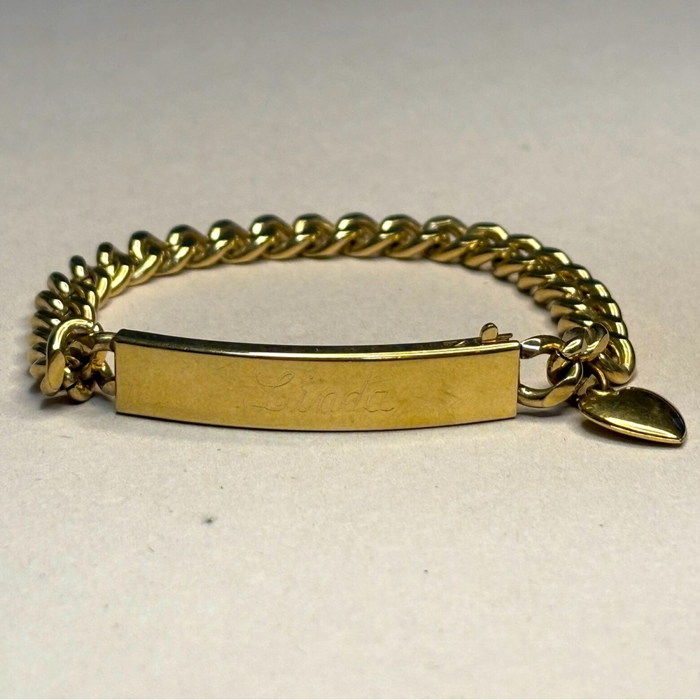 Vintage 7-inch Speidel Gold Tone ID Heart Charm Bracelet #5082